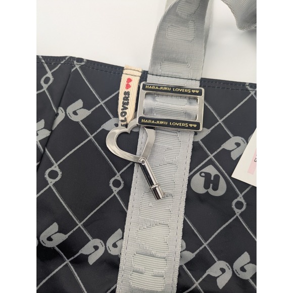 HARAJUKU LOVERS Tote Bag Black/ Grey Snap‎ Top Uh-O Safety Net 8302 - Picture 7 of 9
